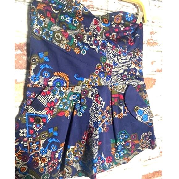 Anthropologie FEI Primula Printed Strapless Cotton Corset Peplum Blouse - Picture 4 of 8